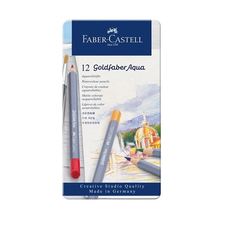 Goldfaber Aqua Watercolor Pencils, Set of 12 Colors / Metal Case