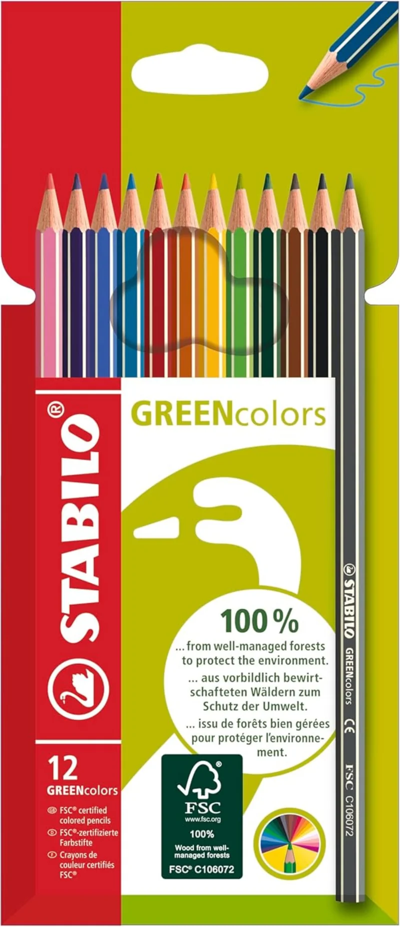 STABILO GREENcolors Buntstifte 12er Etui – FSC-Holz