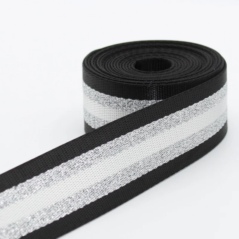 Gurtband 40mm Streifen schwarz/silber beidseitig