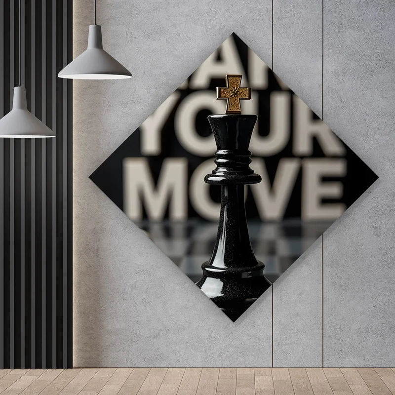 Aluminiumbild Schachfiguren mit inspirierender Botschaft Raute