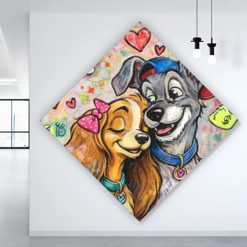 Poster Liebevolles Hundepaar Graffiti mit Spruch Raute
