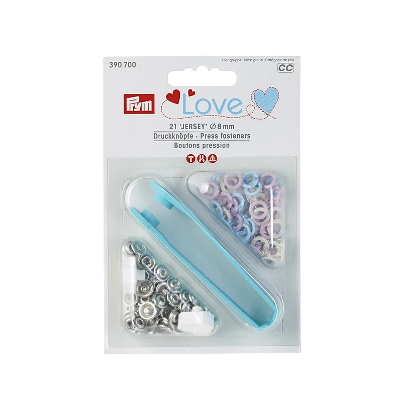 Prym Love Jersey-Druckknöpfe 8mm 21 Stk. rosa-hellblau-perle