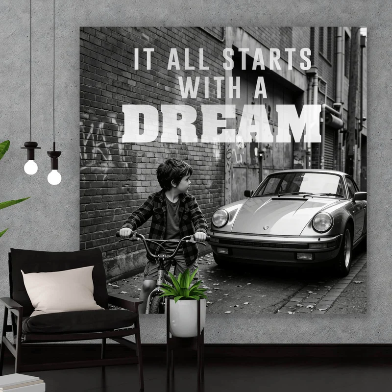 Aluminiumbild gebürstet It all Starts with a Dream Quadrat