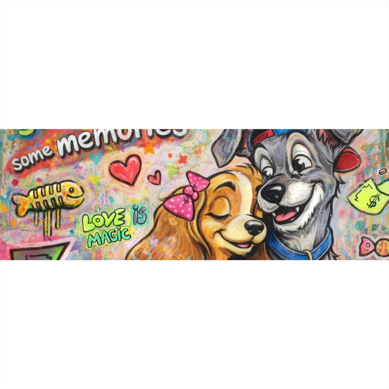 Acrylglasbild Liebevolles Hundepaar Graffiti mit Spruch Panorama
