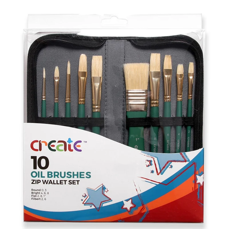 Create - 10 Hog Brush Set with Zip Wallet
