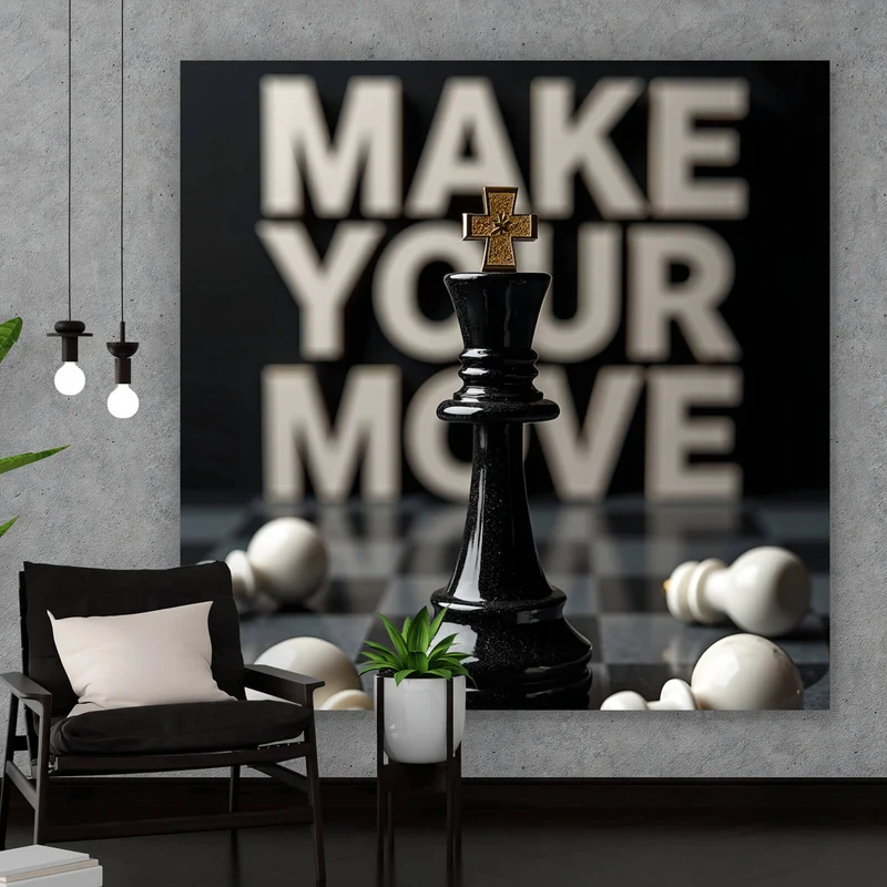 Spannrahmenbild Schachfiguren mit inspirierender Botschaft Quadrat