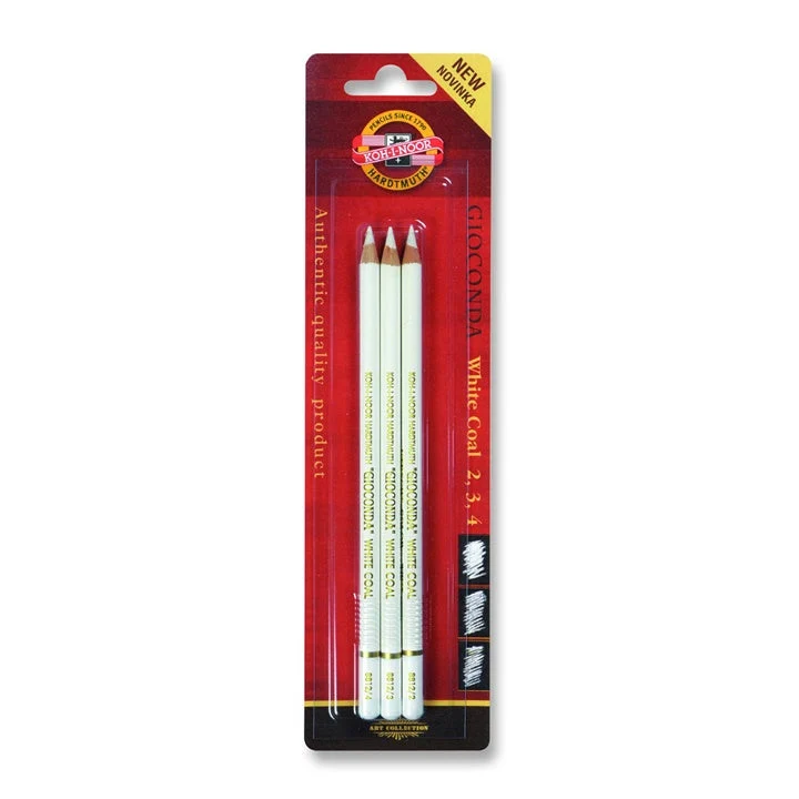 Gioconda KOH-I-NOOR Three Grades of White Charcoal Pencils - Set of 3