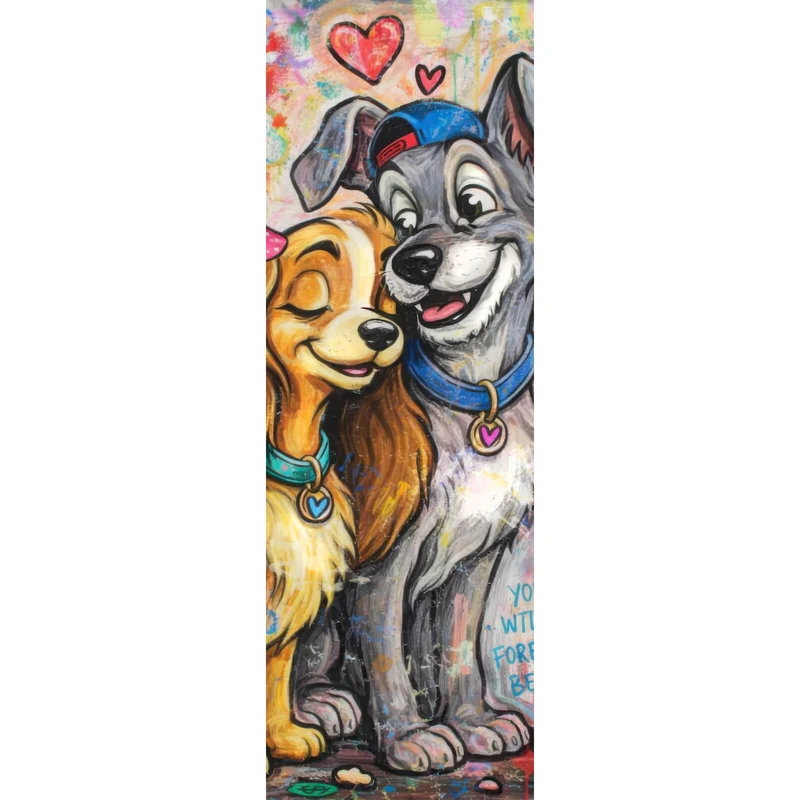 Acrylglasbild Liebevolles Hundepaar Graffiti mit Spruch Panorama Hoch