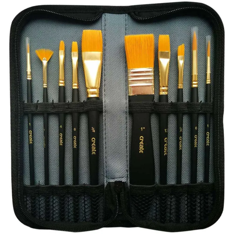 Create - 10 Acrylic Brush Set with Zip Wallet