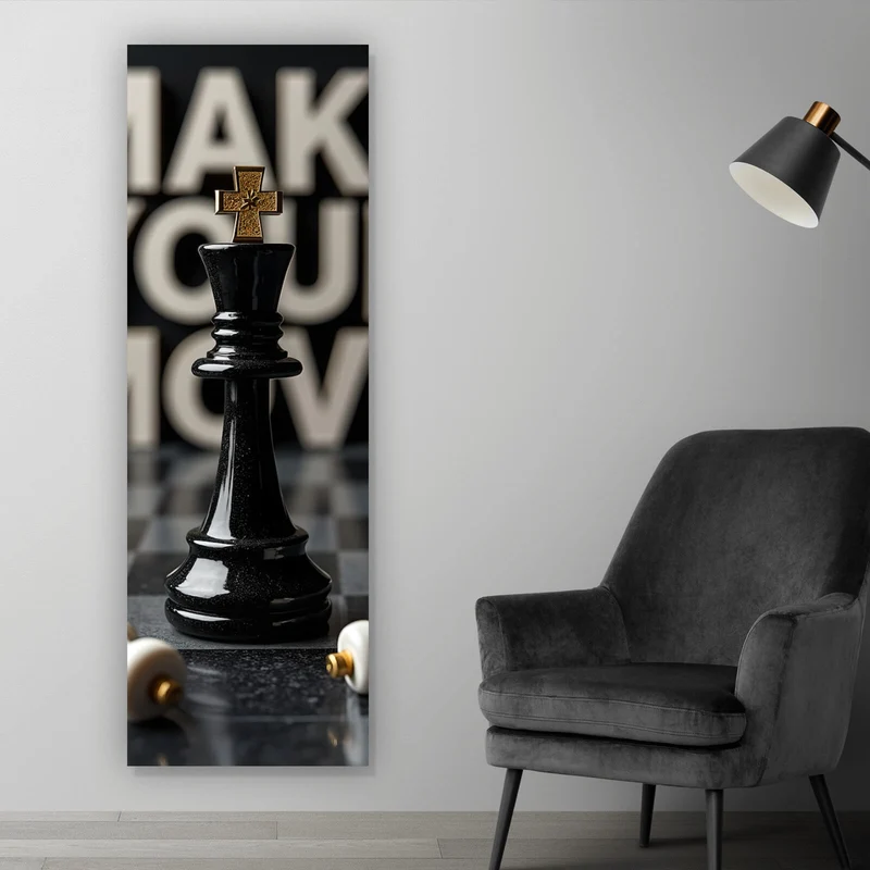 Poster Schachfiguren mit inspirierender Botschaft Panorama Hoch
