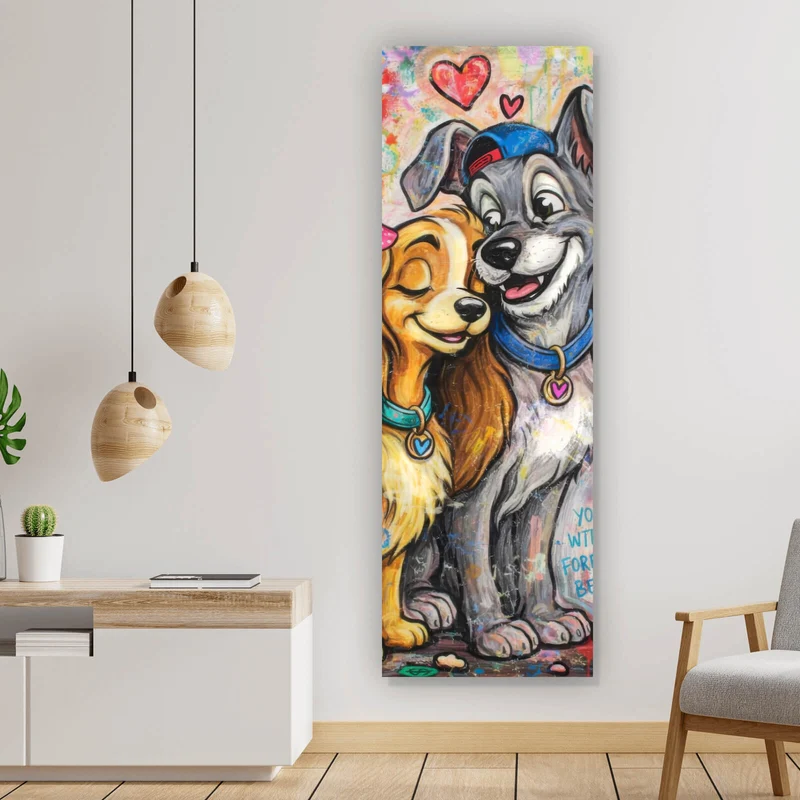 Poster Liebevolles Hundepaar Graffiti mit Spruch Panorama Hoch