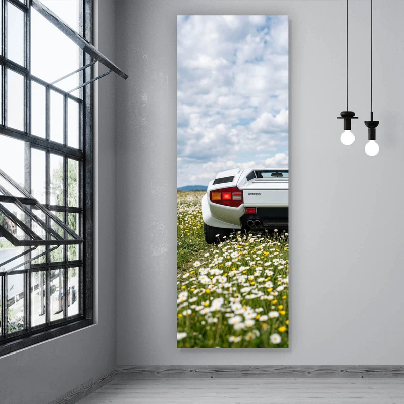 Spannrahmenbild Retro Sportwagen in malerischer Landschaft Panorama Hoch