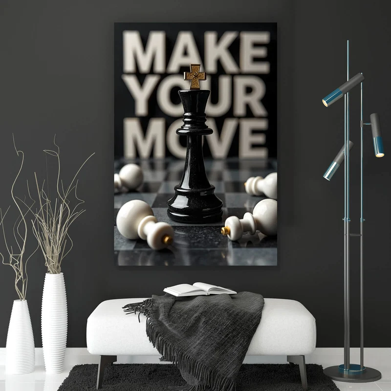 Poster Schachfiguren mit inspirierender Botschaft Hochformat