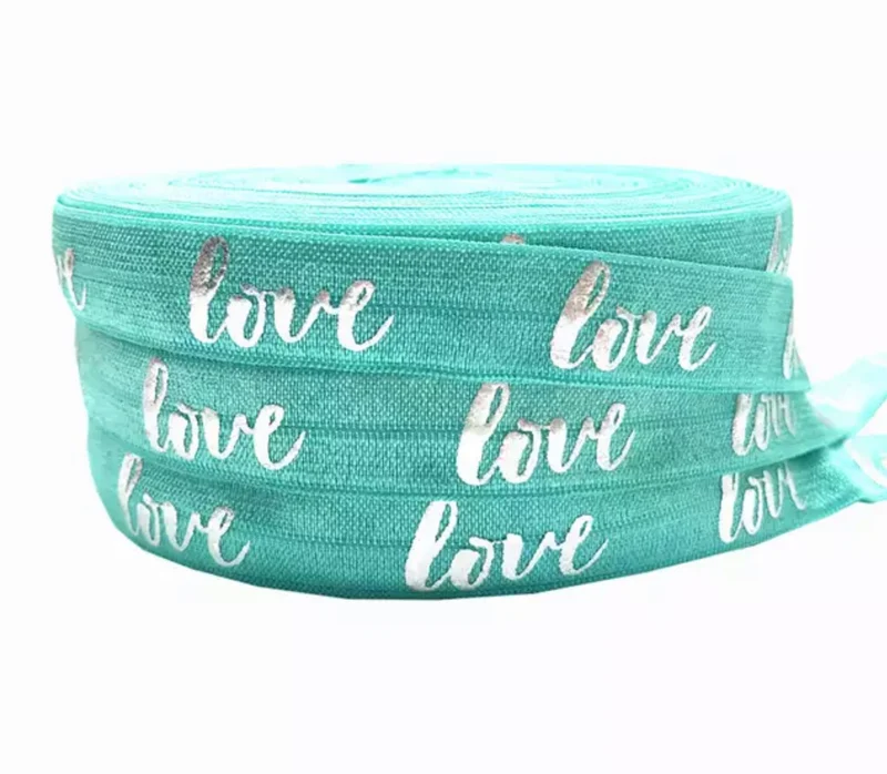 Gummiband Haarband Armband Love silber auf türkis