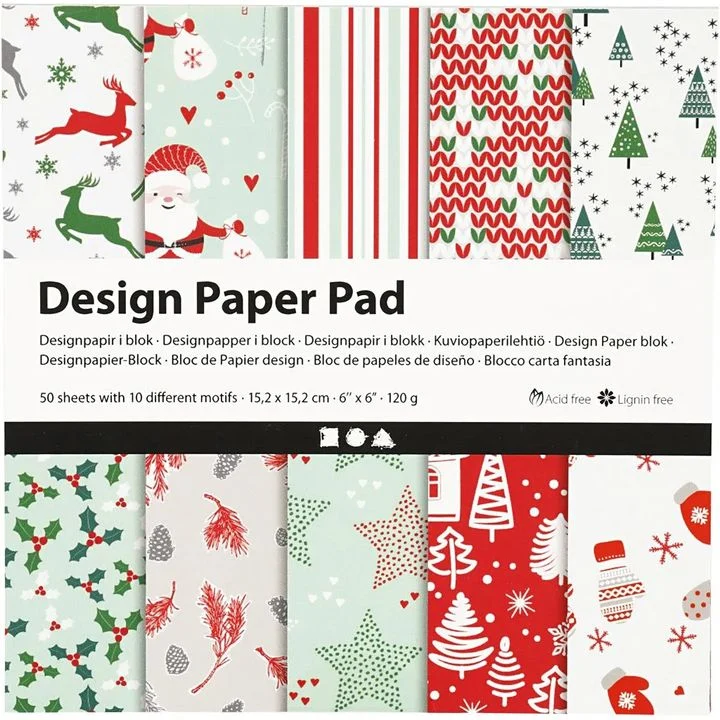 Scrapbooking Paper | Christmas Motif, 50 Sheets, 15.2 x 15.2 cm