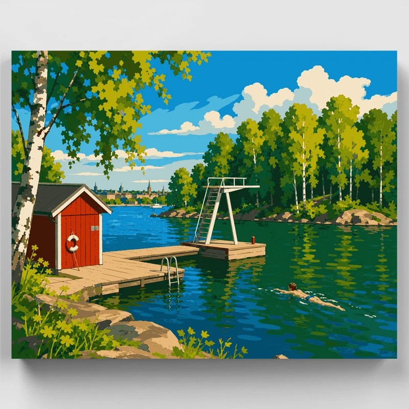 Red Bathing Hut - Paint by Numbers Kit