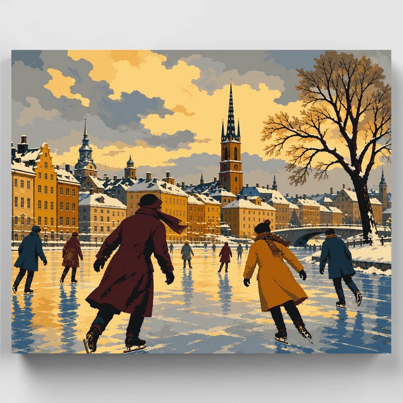 Frozen Canal Skaters - Paint by Numbers Kit