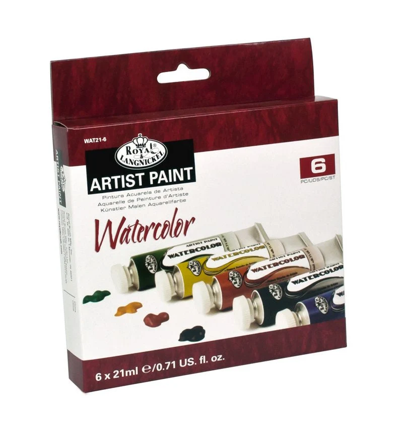 Watercolors Set, 6 x 21 ml, Paper Box