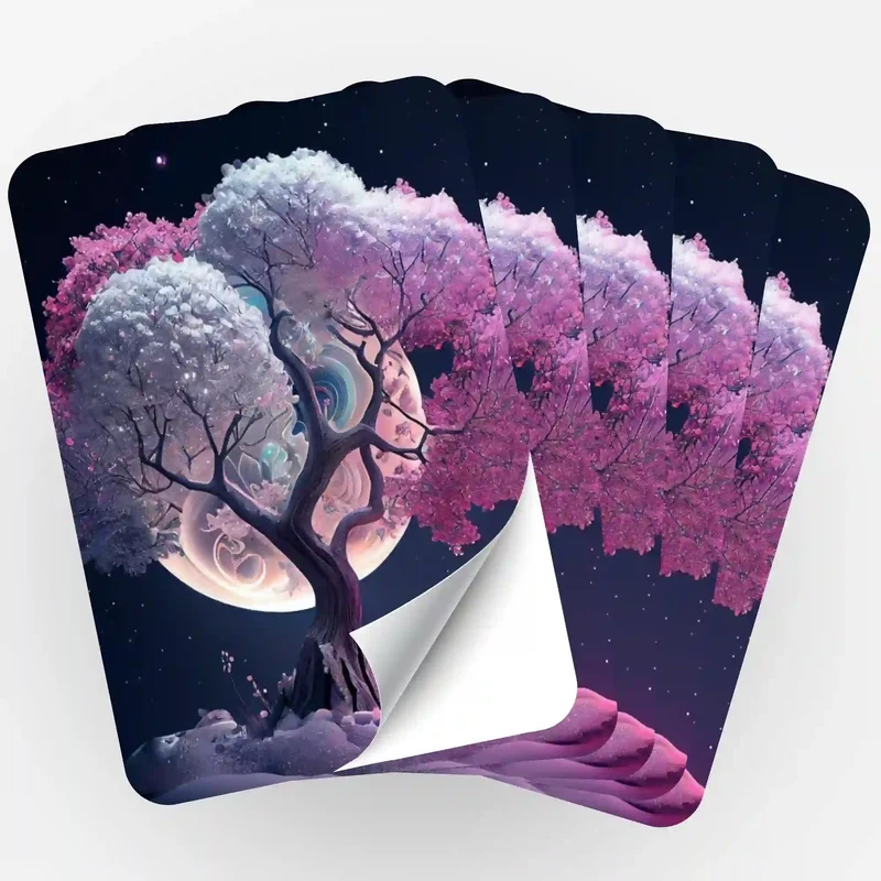 Aufkleber 5er-Set - Pink Tree at Night