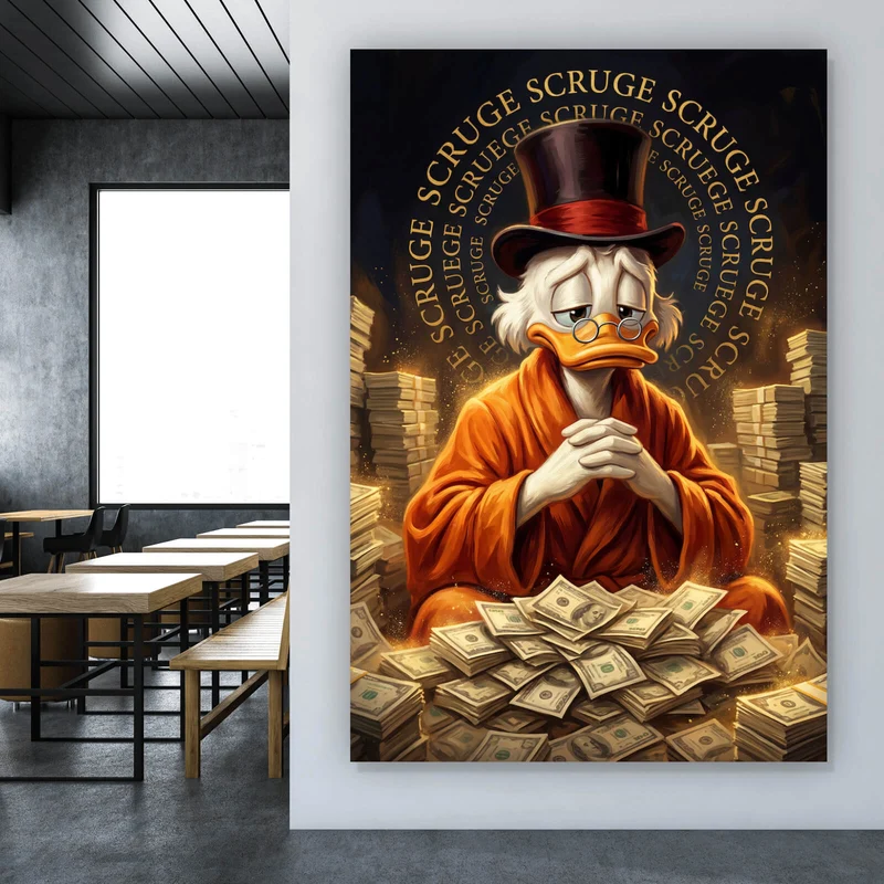 Poster Reiche Ente mit Geldstapel Hochformat