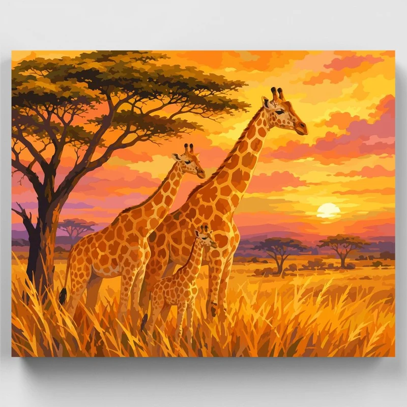 Giraffe Family at Sunset - Paint by Numbers Kit