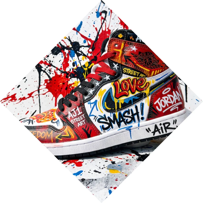 Poster Street Art Sneaker mit auffälligem Graffiti Raute