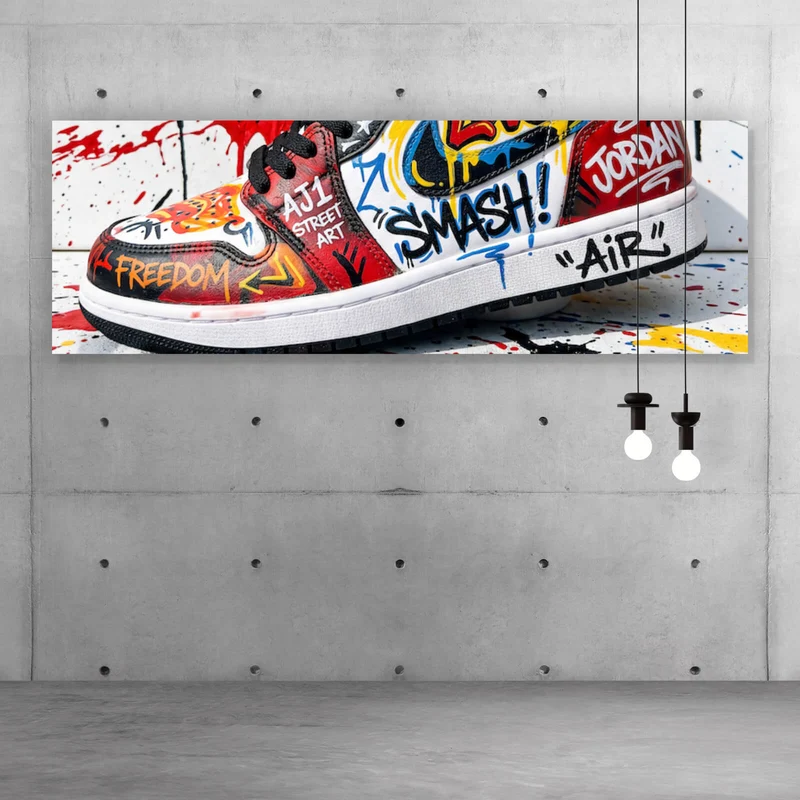 Leinwandbild Street Art Sneaker mit auffälligem Graffiti Panorama