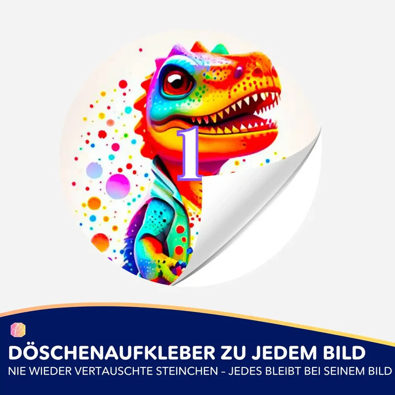 Döschenaufkleber - Kunterbunter Dinosaurier