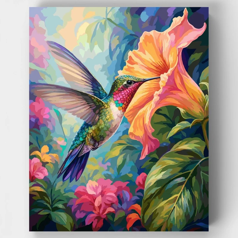 Hummingbird & Trumpet Bloom - Paint by Numbers Kit
