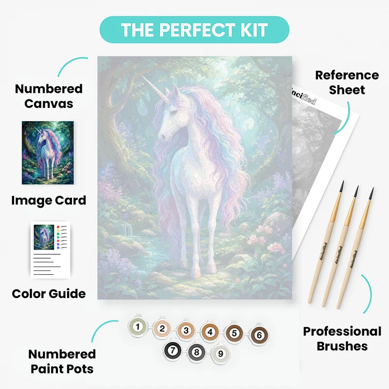 Rainbow-Maned Forest Unicorn - Paint by Numbers Kit