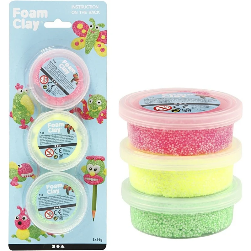 Create Craft - Foam Clay 3x14g Lt Grn Neon Pink &