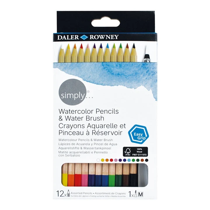 Daler Rowney Watercolor Pencils, 12 pcs, and Water Brush