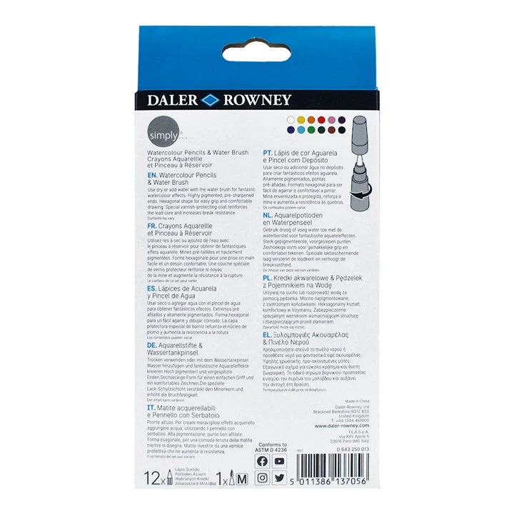 Daler Rowney Watercolor Pencils, 12 pcs, and Water Brush