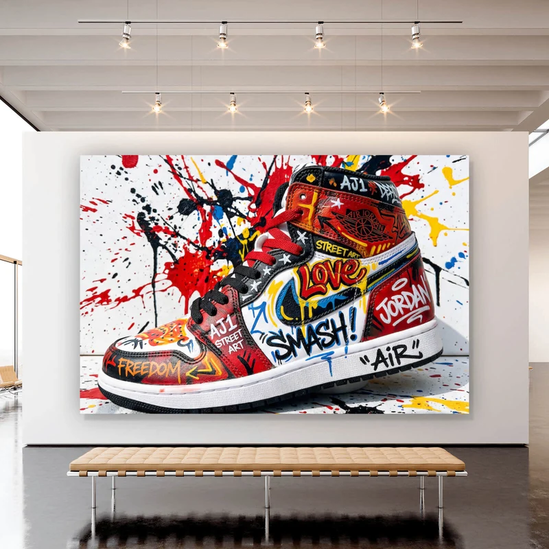 Acrylglasbild Street Art Sneaker mit auffälligem Graffiti Querformat