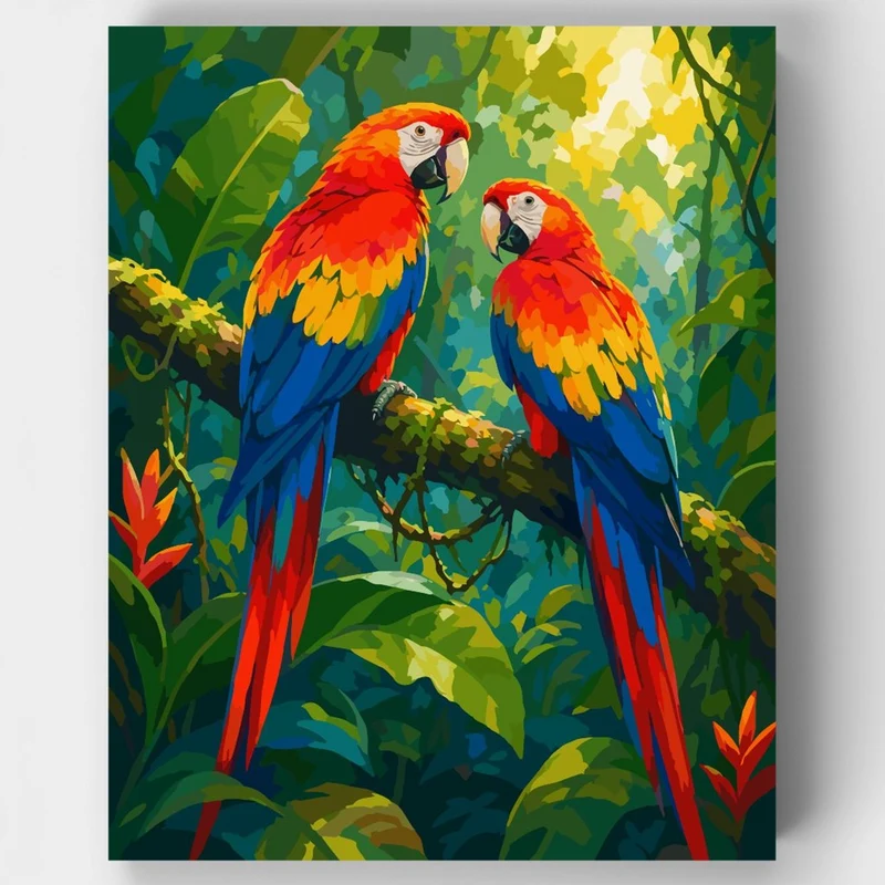 Scarlet Macaws in Conversation - Paint by Numbers Kit