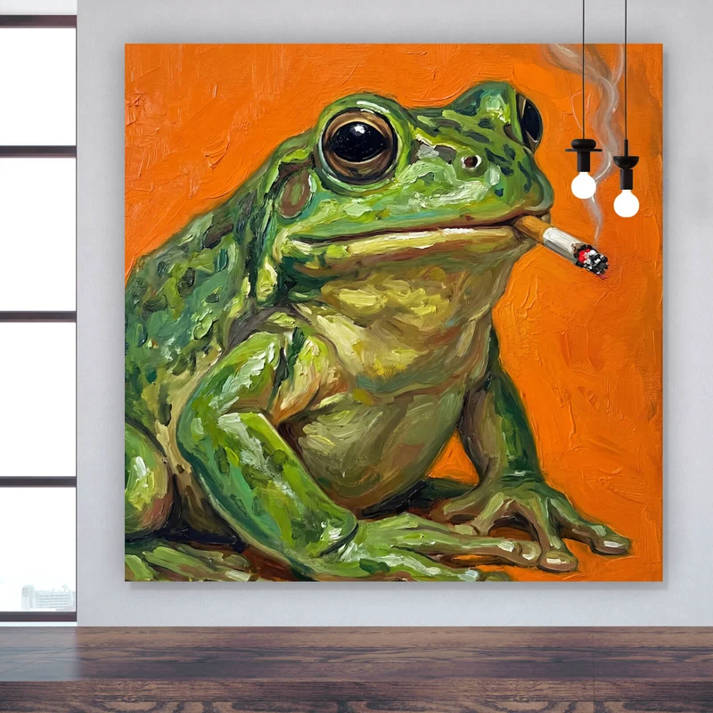 Aluminiumbild Gemalter Frosch der raucht Quadrat
