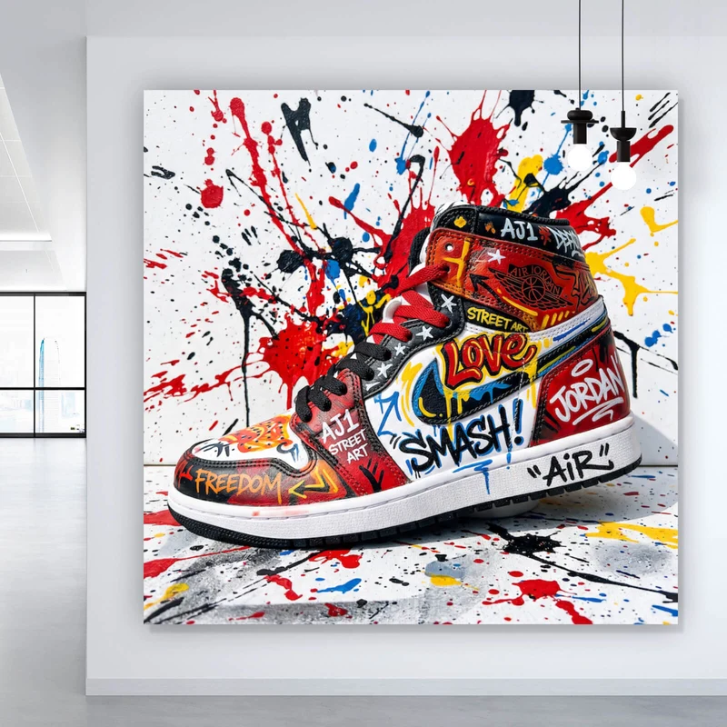 Poster Street Art Sneaker mit auffälligem Graffiti Quadrat