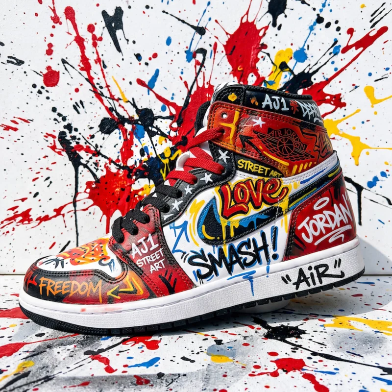 Poster Street Art Sneaker mit auffälligem Graffiti Quadrat