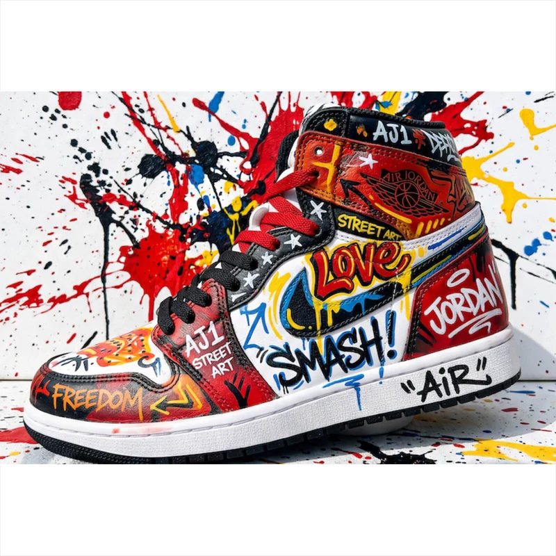 Leinwandbild Street Art Sneaker mit auffälligem Graffiti Querformat