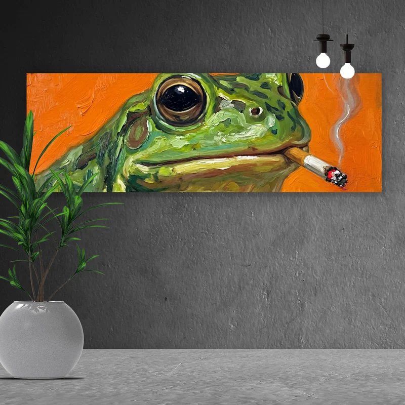 Aluminiumbild gebürstet Gemalter Frosch der raucht Panorama