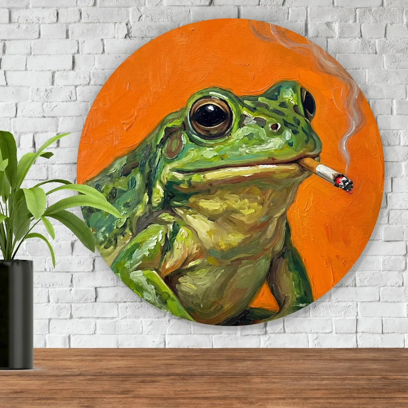 Aluminiumbild gebürstet Gemalter Frosch der raucht Kreis