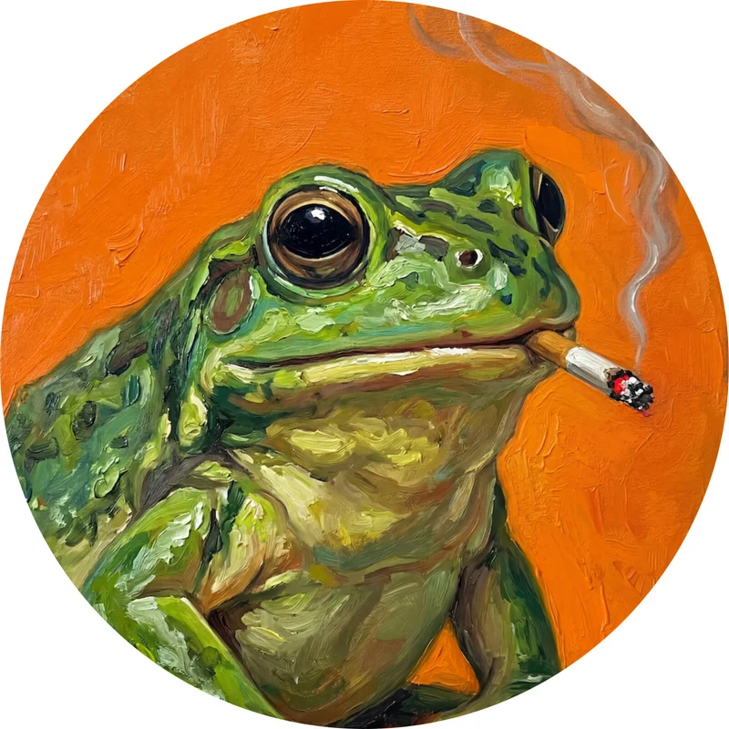 Aluminiumbild Gemalter Frosch der raucht Kreis