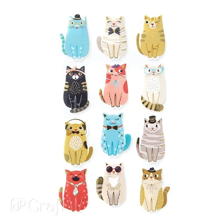 Foam Stickers, Cats, 12 pcs