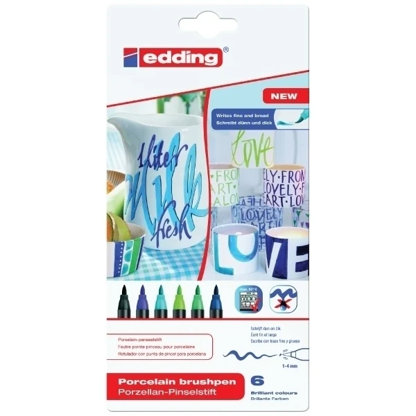 edding - 4200 Glass and Porcelain Marker Set of 6 Cool Colours