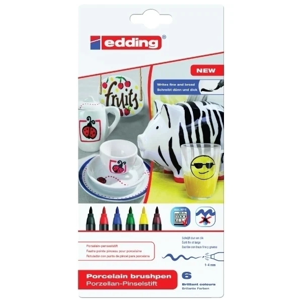 edding - 4200 Glass and Porcelain Marker Set of 6 Family Colours