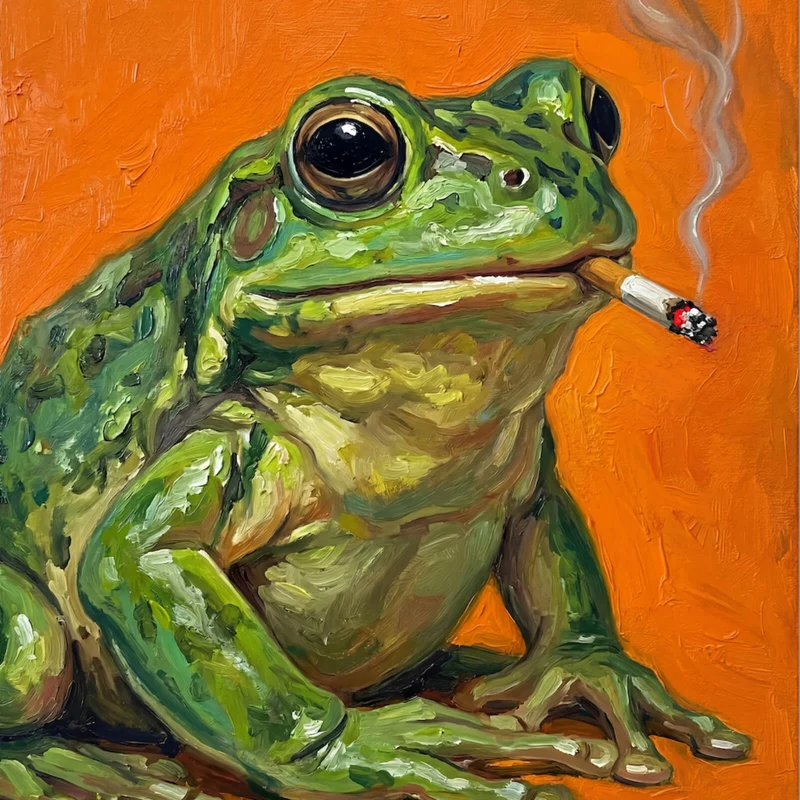 Acrylglasbild Gemalter Frosch der raucht Quadrat