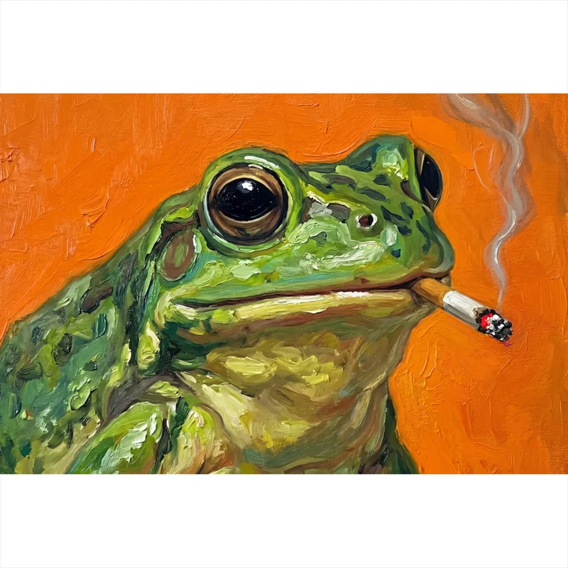 Aluminiumbild gebürstet Gemalter Frosch der raucht Querformat