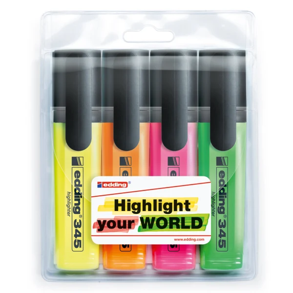 edding - 345 Wallet of 4x Highlighter Markers (005 006 009 011)