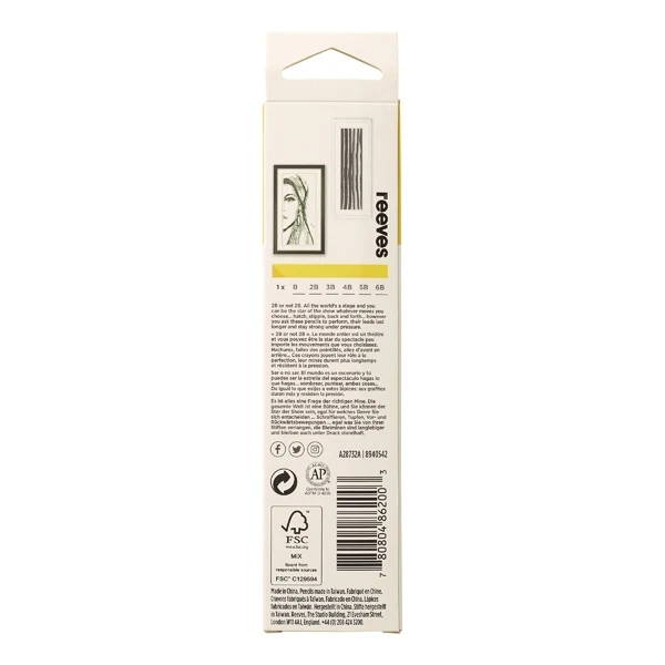 Reeves - 6x Sketching Pencils B 2B 3B 4B 5B 6B
