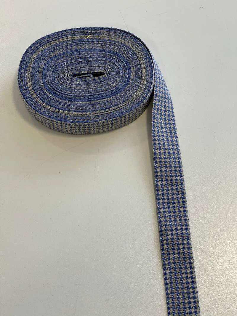 Band Gurtband dünn 25mm gewebt Hahnentritt blau/beige